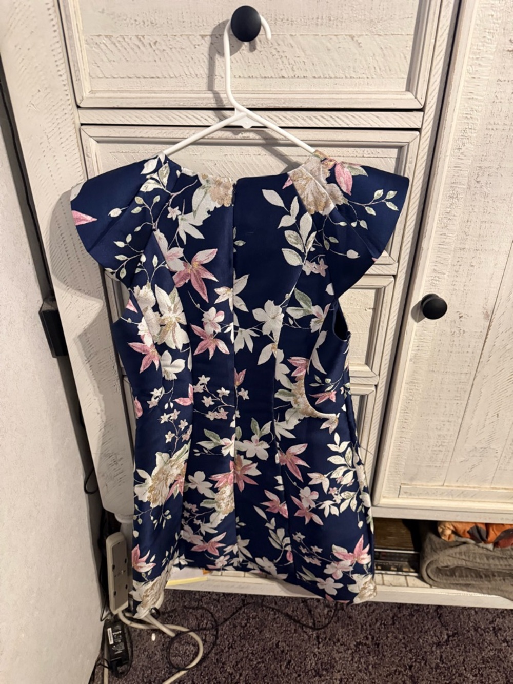 1901 Navy Floral Midi Dress with Pink and Cream Blooms